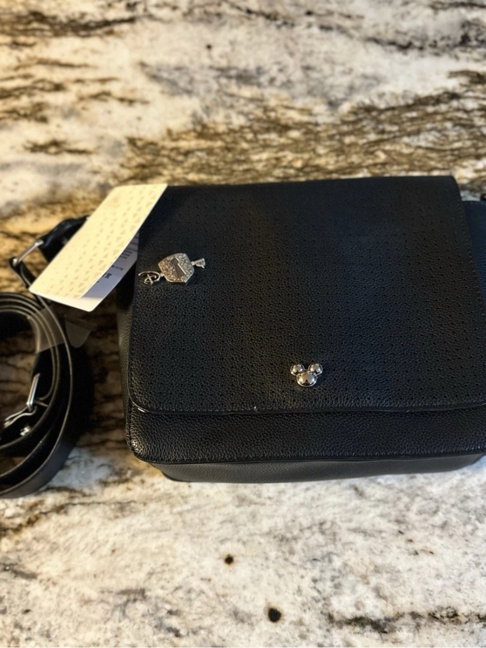 Disney Store Mickey Mouse Black Crossbody Bag NWT w/ Silver Charm